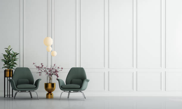 istock Modern living room interior design and vintage wall panel background 1249521806