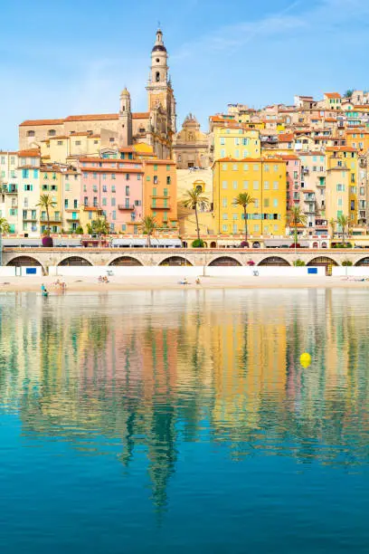 view on Menton colorful town on french Riviera