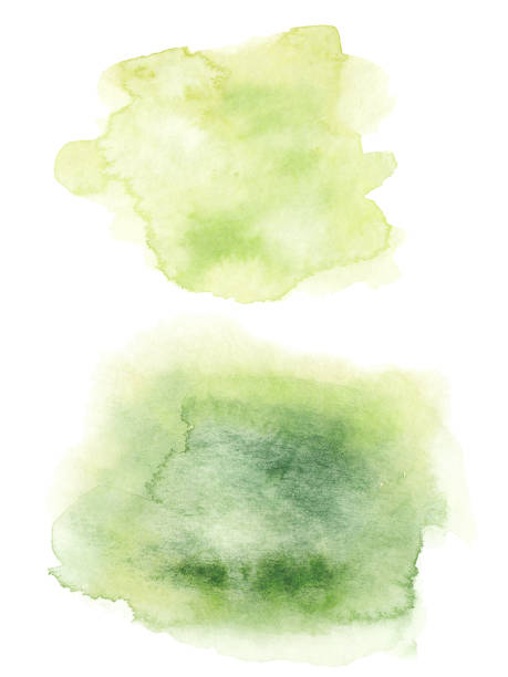istock Green watercolor set stains isolated on white background 1249523973