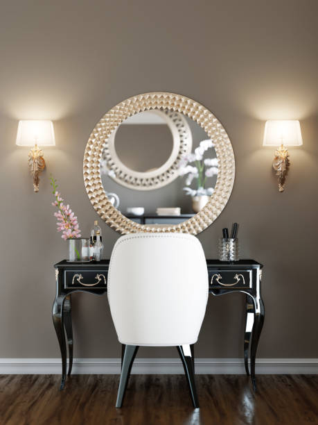 istock Dressing classic table, black, in the bedroom. 1249524476