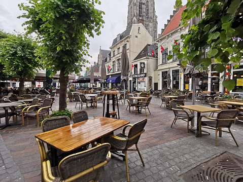 BREDA - JUNE 1: Dutch restaurants are getting ready to reopen on June 1, 2020 in Breda, The Netherlands. The COVID-19 pandemic has forced all restaurants in The Netherlands to close their business.