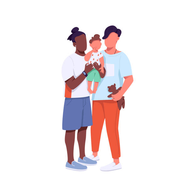mieszane rodziny rasowej płaski kolor wektor bez twarzy znaków - homosexual couple illustrations stock illustrations