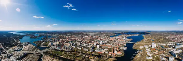 Potsdam, Brandenburg, Germany, 04.04.2020 aerial cityscape photo on a sunny spring day