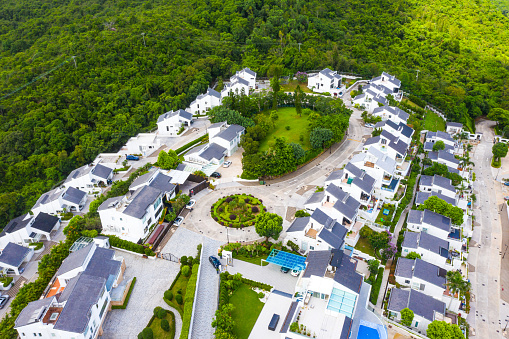 Drone view of Tai Mong Tsai village, Sai Kung town, Hong Kong