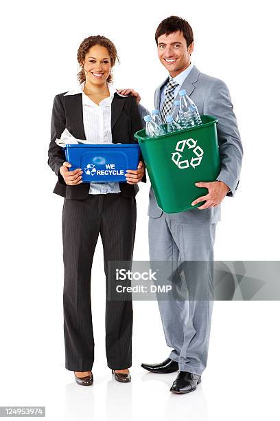 Business People Recycling Isolated Stock Photo - Download Image Now - Recycling Bin, Carrying, Businesswoman