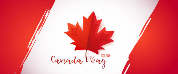 ilustraciones, imágenes clip art, dibujos animados e iconos de stock de primero de julio, día de canadá. larga pancarta de saludo con hoja de arce rojo para la celebración del día de canadá. bandera canadiense, ilustración vectorial. - flag canadian flag patriotism national flag