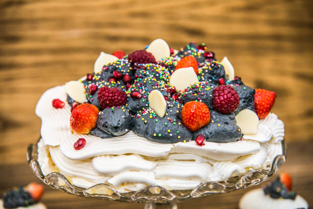 istock Pavlova dessert with fresh fruit 1249544085