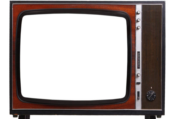 istock Vintage retro black and white TV with blank white screen 1249547722