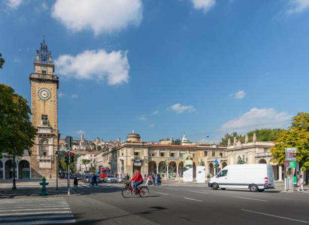 Street view of the City of Bergamo, Italy, Europe