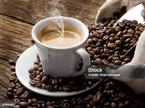 Steaming Hot Cup Of Coffee Stock Photo - Download Image Now - Espresso, Cafe, Coffee - Drink