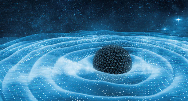 gravitationswellen um schwarzes loch im raum 3d-illustration - gravitationsfeld stock-fotos und bilder