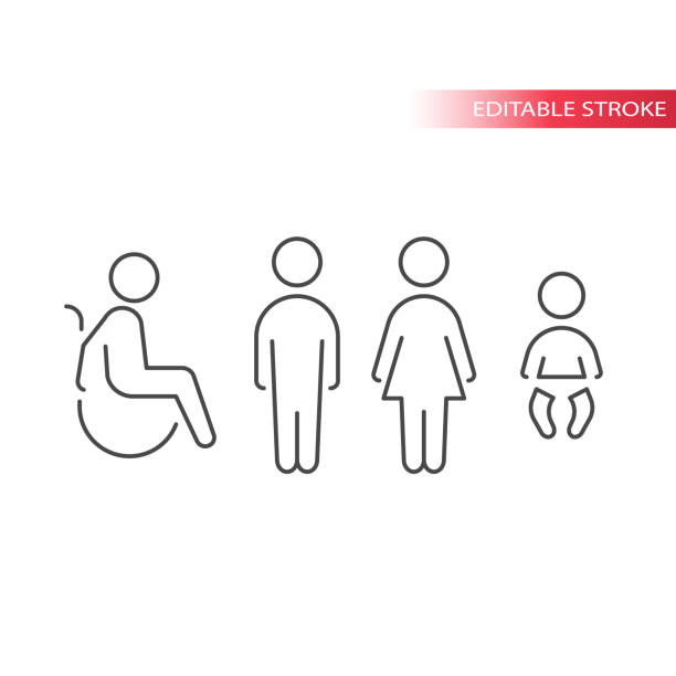 туалет или wc тонкая линия вектор символы набора. - accessibility sign disabled sign symbol stock illustrations