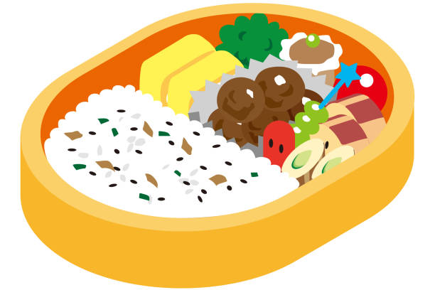 Lunch box for japanese children Lunch box for japanese children chikuwa stock illustrations