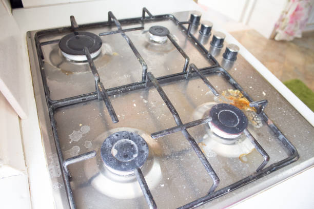 istock Dirty gas stove stained while cooking. household concepts 1249555628