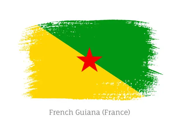 Vector illustration of French Guiana official flag in brush stroke shape