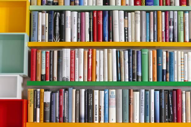 istock Library with colorful shelves 1249563233