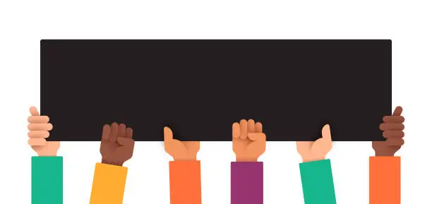 Vector illustration of Diverse Multi-Ethnic Protest People Holding Up Sign