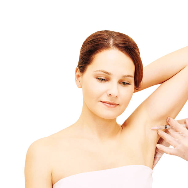 istock Armpit anti hyperhidrosis treatment. Cosmetic injecting procedure. Clinic cosmetology sweat therapy. Beuty young woman. Girl skin care 1249571925