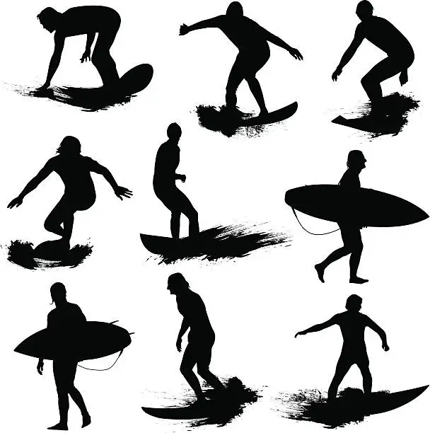 Vector illustration of Surf Silhouettes