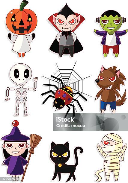 Monstre De Dessin Animé Halloween Icônes Set Vecteurs libres de droits et plus d'images vectorielles de Araignée - Araignée, Automne, Balai