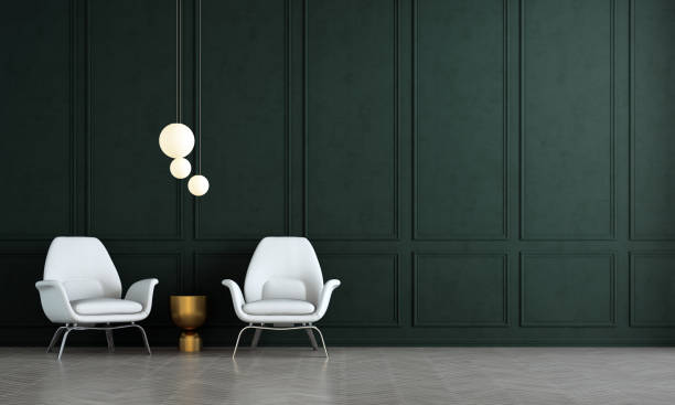 istock Modern lounge and living room interior design and classic black panel wall background 1249576442