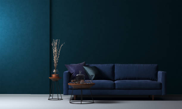istock Modern blue living room interior design and blue texture wall background 1249576457