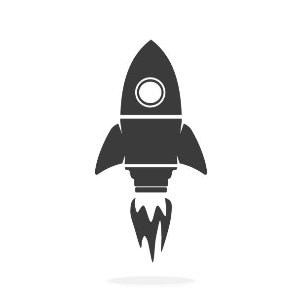 Space Rocket Ship Launch Icon Symbol Sign - Vector illustration icon black silhouette. Technology Concept. rocketship silhouettes stock illustrations