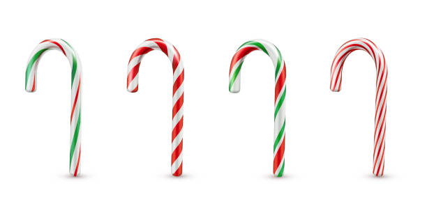 weihnachten urlaub süßigkeiten set, süße festliche ornament - peppermint candy stick striped stock-grafiken, -clipart, -cartoons und -symbole