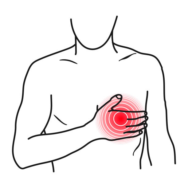 значок боли в сердце, симптом боли в груди стенокардии - human heart red vector illustration and painting stock illustrations