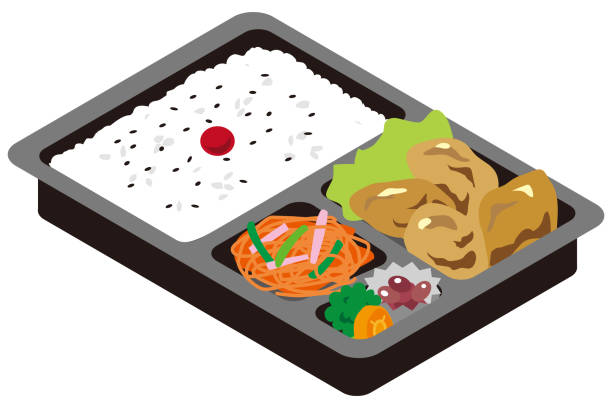 японская курица. жареная коробка для завтрака. - lunch box illustrations stock illustrations