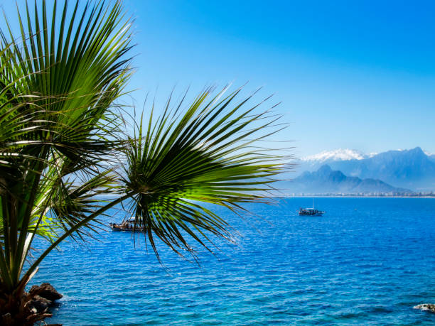 seascape image of people on sailing boat over sunny sky