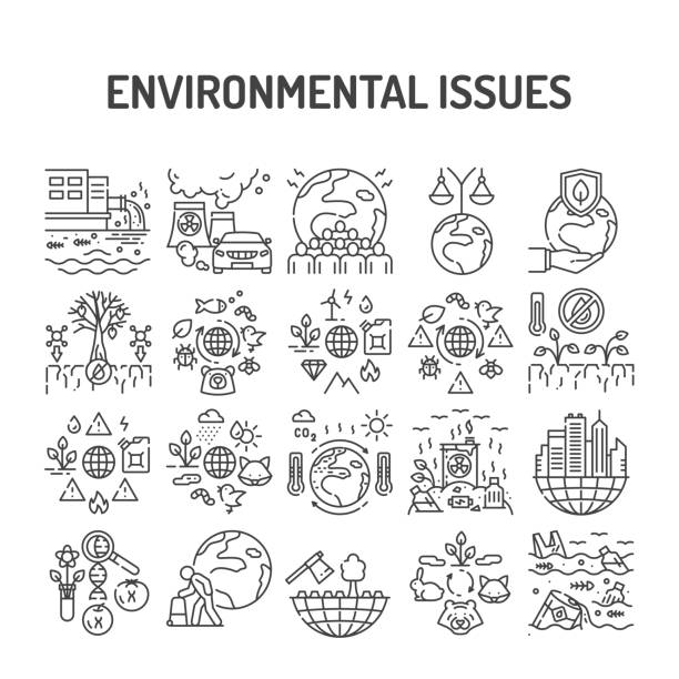 ilustrações de stock, clip art, desenhos animados e ícones de environmental issues black line icons set. signs for web page, app. ui ux gui design element. editable stroke. - biodiversidade