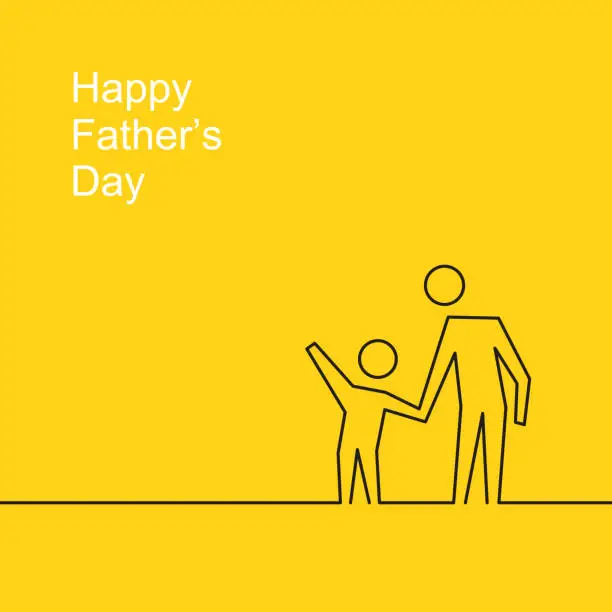 Vector illustration of Happy Father's Day - Son holding father's hand with in line art style