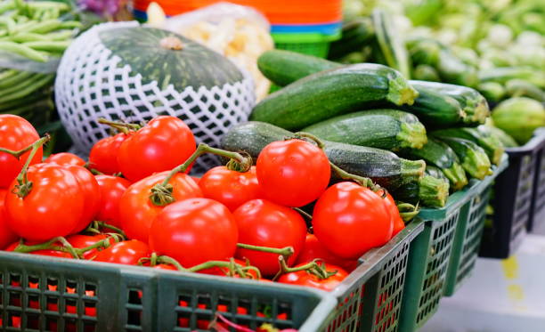 istock Zucchini and tomato in market 1249588160