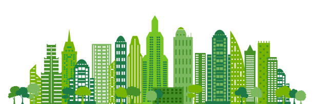 ilustrações de stock, clip art, desenhos animados e ícones de green city silhouette, cityscapes - vector - museum monument silhouette tree