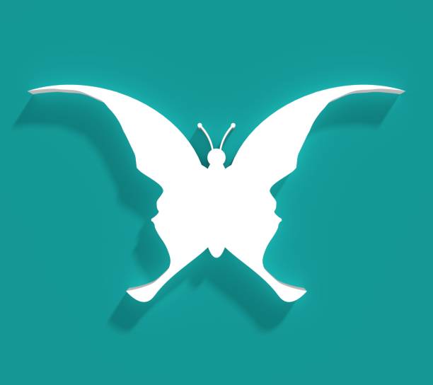A butterfly or two face profile view. Optical illusion. Human head make silhouette of insect. 3D rendering