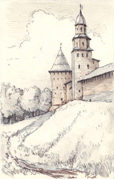 istock Fortress in Russia, summer day, markers graphics 1249589023