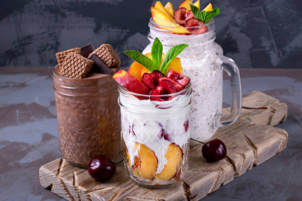 istock Overnight oats assortment in glass jars 1249589071