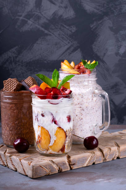 istock Overnight oats assortment in glass jars 1249589122