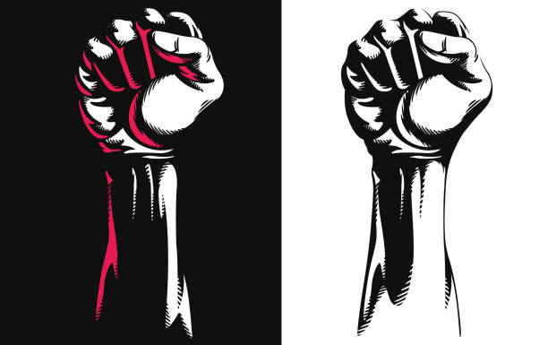 silhouette angehoben faust hand geballt protest punsch vektor symbol logo illustration isoliert auf weißem hintergrund - fist stock-grafiken, -clipart, -cartoons und -symbole