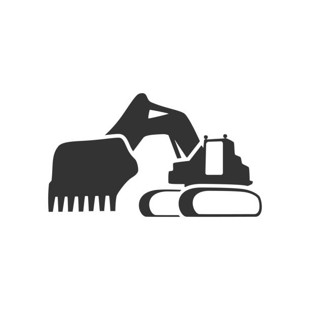 illustrazioni stock, clip art, cartoni animati e icone di tendenza di immagine vettoriale dell'icona dell'escavatore. - earth mover bulldozer construction scoop