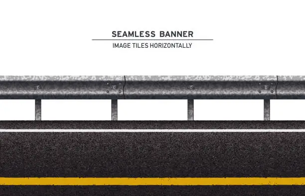Vector illustration of Tileable road with guard rail vector banner on white background