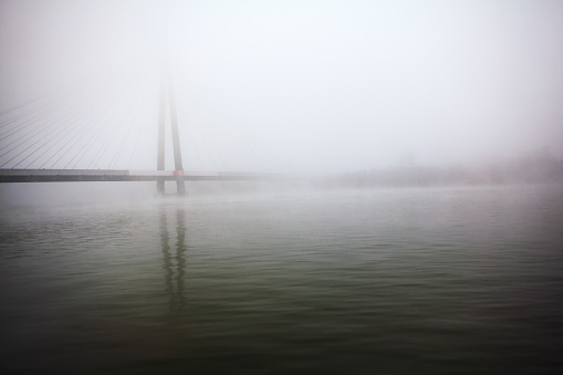 Fog over the Donaustadt Bridge in Vienna
