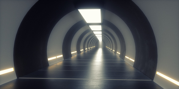 3d render. Futuristic spaceship scifi corridor architecture