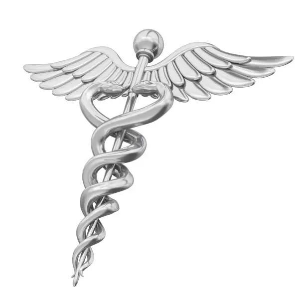 Caduceus Medical Symbol isolated on white background. 3D render