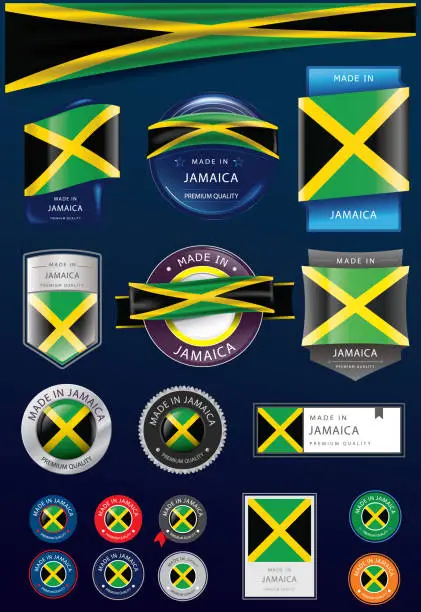 Vector illustration of Made in JAMAICA Seal and Icon Collection,JAMAICAN National Flag (Vector Art)