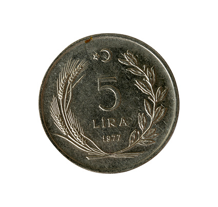 close up of coin, directly above, modern