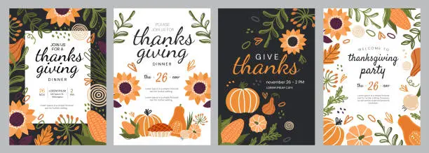 Vector illustration of Set of templates for Thanksgiving celebrations