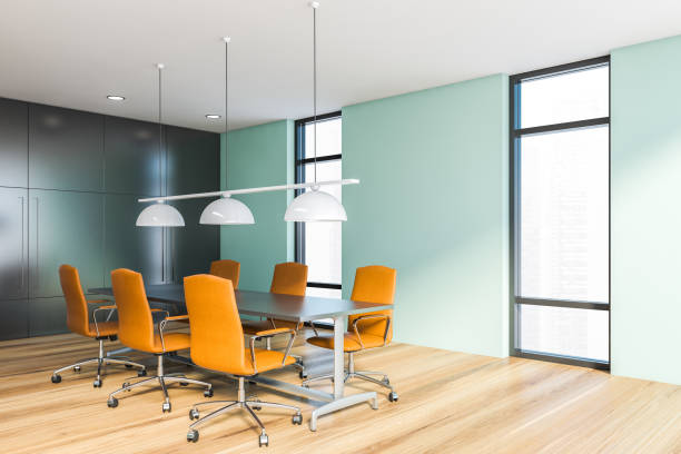 istock Blue and gray meeting room corner 1249599050