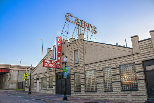 06-14-2020 Tulsa USA - Cains Ballroom - famous Honky-Tonk with spring loaded dance floor - deserted in early morning with light in one window